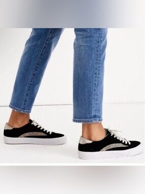 Madewell black suede and leopard print low top shoes 6.5